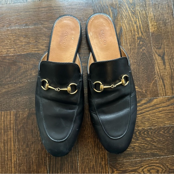 GUCCI PRINCETOWN BLACK LEATHER MULE SLIDES - SIZE 39.5 - Picture 2 of 12